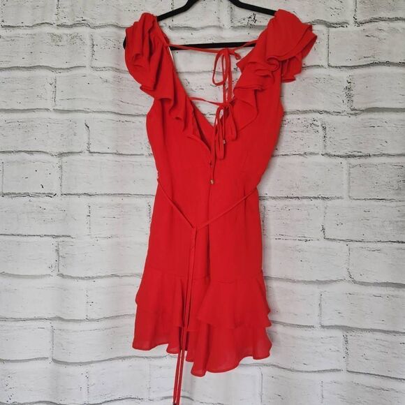 Saints + Secrets Red Ruffle Sleeveless Mini Dress Womens Size Small - Picture 9 of 14